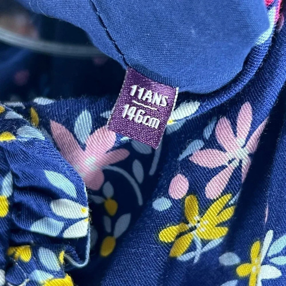 Sergent Major Dress Sz 146cm 11Y A-Line Floral Button Front Ruffled Pleated Blue - Picture 10 of 13